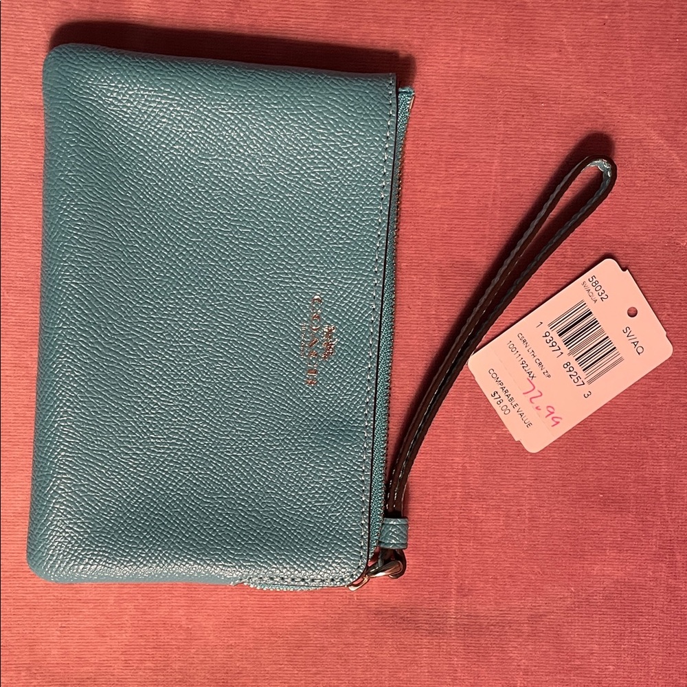 Coach Aqua Leather Wristlet NWT